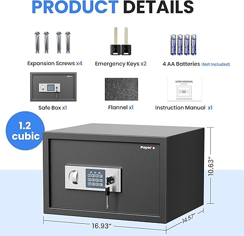 Miniatura 2 de Caja de seguridad digital de 1.2 pies cúbicos, caja de seguridad digital con estante, teclado y combinación, caja fuerte digital de acero de