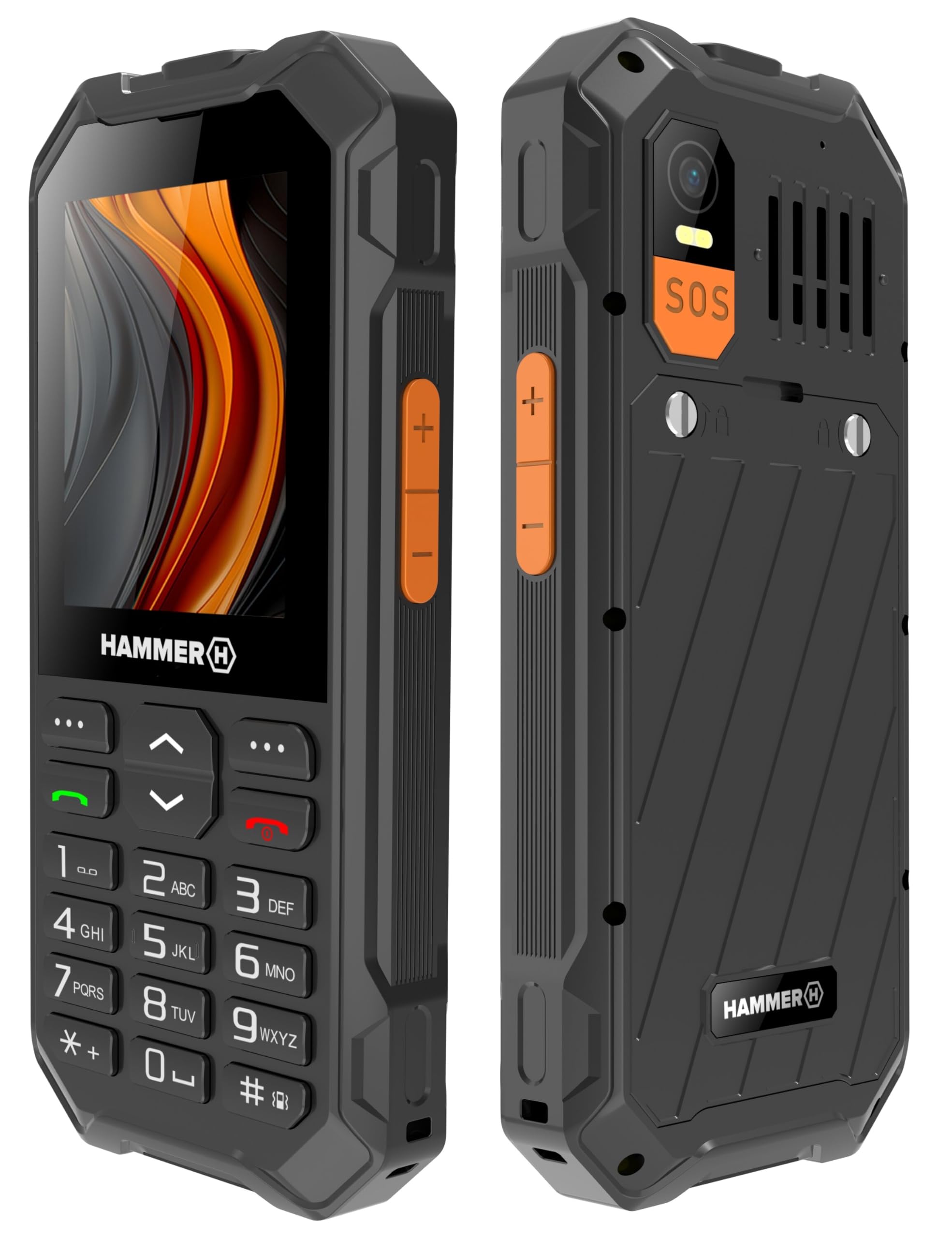 Teléfono con pulsador Hammer 6 LTE, Gran batería de 2500mah hasta 7 días en Espera, Linterna y botón SOS, tecnología Volte, Botones iluminados, Prueba de caída de 1,​5 Metros IP68, 2,​4 Pulgadas
