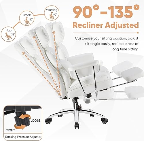 Miniatura 5 de Sweetcrispy Silla ejecutiva de escritorio para oficina en casa, ergonómica, grande, respaldo alto con reposapiés y soporte lumbar, altura reclinable