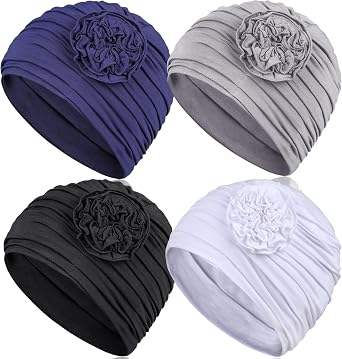 4 Pieces Chemo Headwear for Women, Soft Chemo Hats Elastic Cancer Headwear for Cancer Patient with Hair Loss