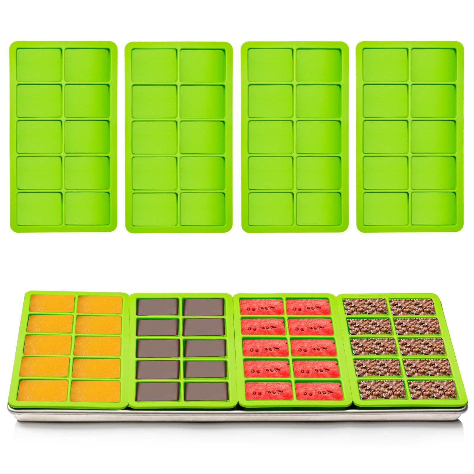 Große Silikon-Tabletts mit 10 Mulden, Trennwände für die Ernte, rechter Gefriertrockner, große Tabletts, 4 Stück, grüne Silikonschalen für Ernte, rechter Gefriertrockner Zubehör