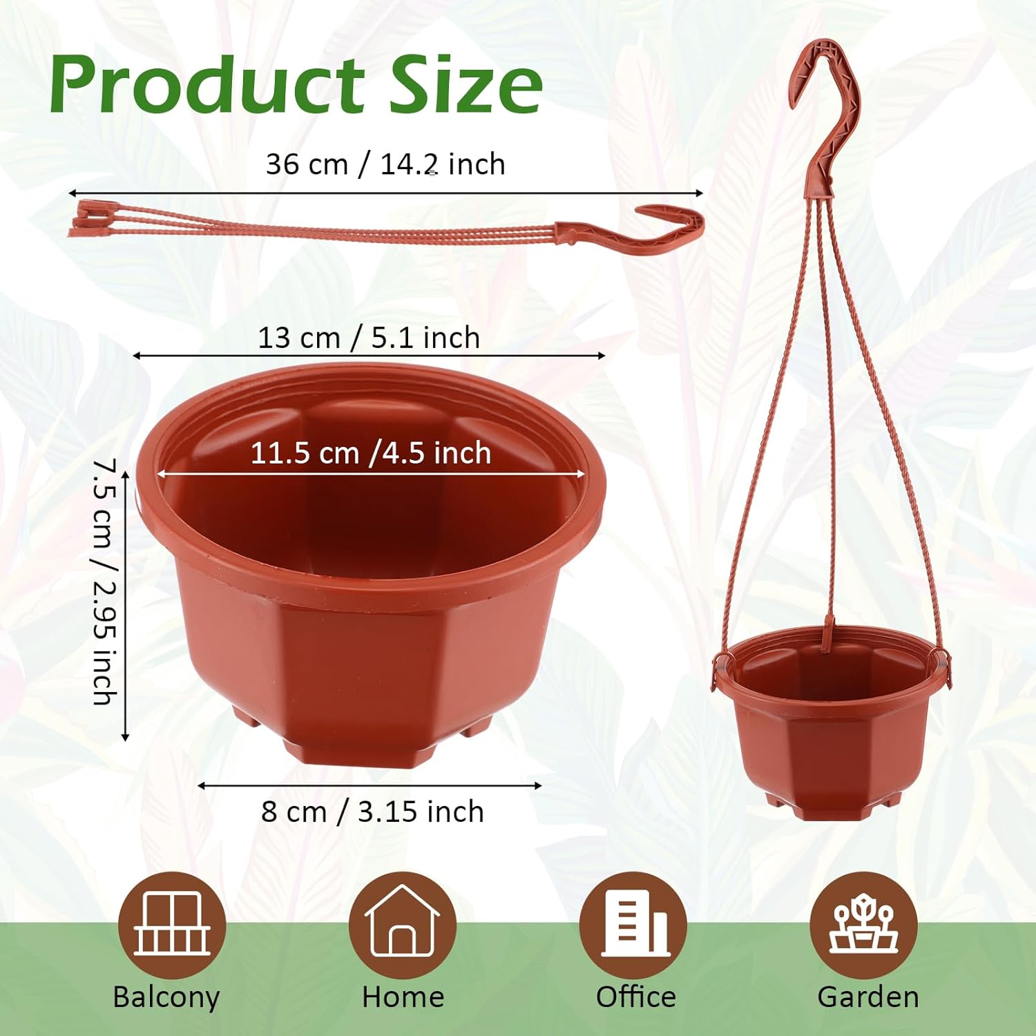 Roshtia 50 Pcs 5.1 inch Plastic Hanging Plant Pots with Hooks Flower Pots Baskets Outdoor Hanging Nursery Planter Holder for Home Garden Balcony Porch(Brown, 5.1 inch)