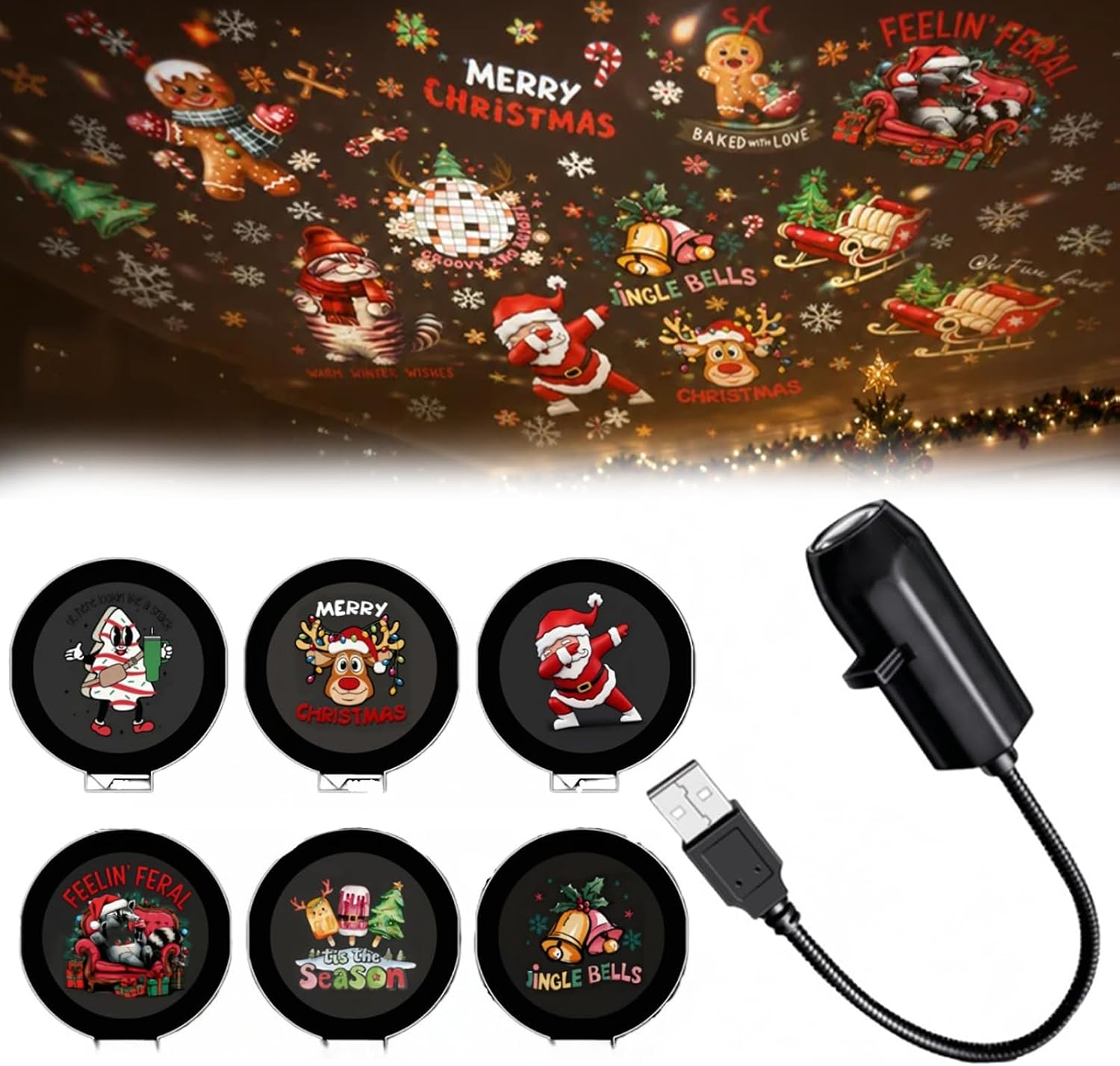 Plug and Play HD Christmas Projector - 6 or 10 Festive Scenes，10 | 5D Holographic Night Light Projector, No WiFi or App Needed, Auto Shut-Off, Silent Operation, Room Transformation