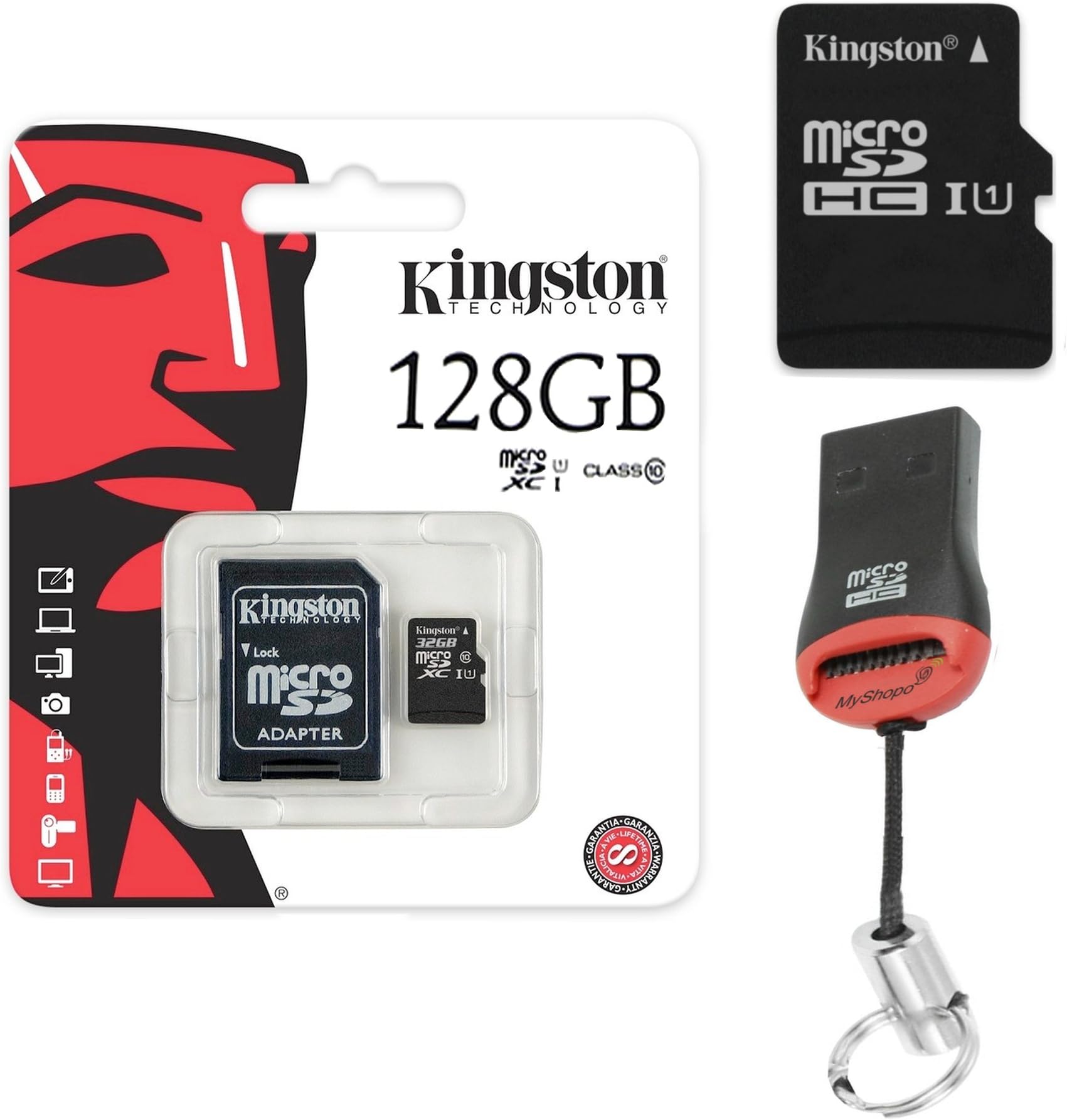 Original Kingston 128GB 128 GB SDHC MicroSD Memory Card + Card Reader for Homtom S9 Plus