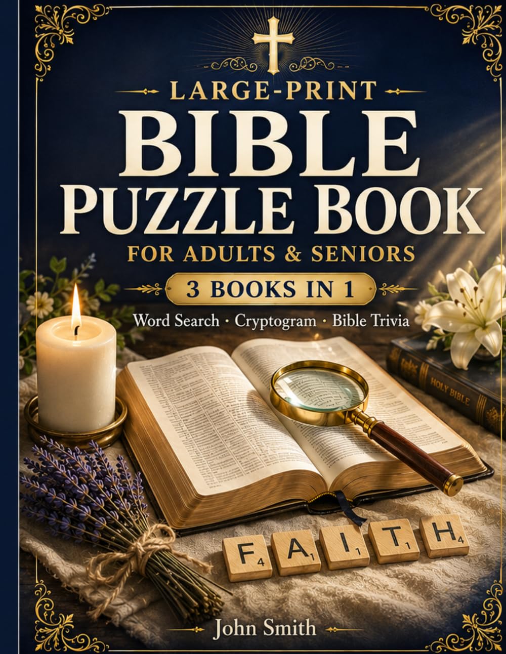Large Print Bible Puzzle Book for Adults and Seniors: Word Search, Cryptograms, and Bible Trivia — A Christian Activity Book with KJV Verses