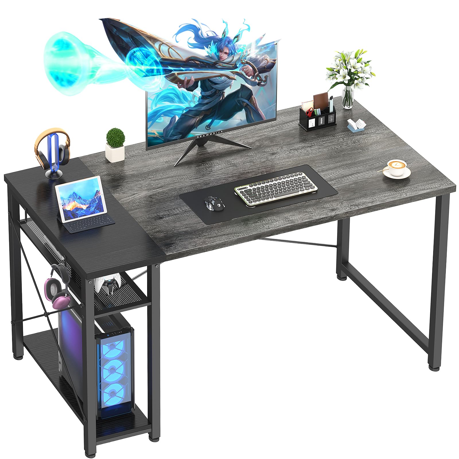 Besiost Scrivania da gioco da 99,4 cm, scrivania per computer da 99 pollici con contenitore, piccola scrivania per piccoli spazi, scrivania semplice per studenti, tavolo per laptop per casa e ufficio,