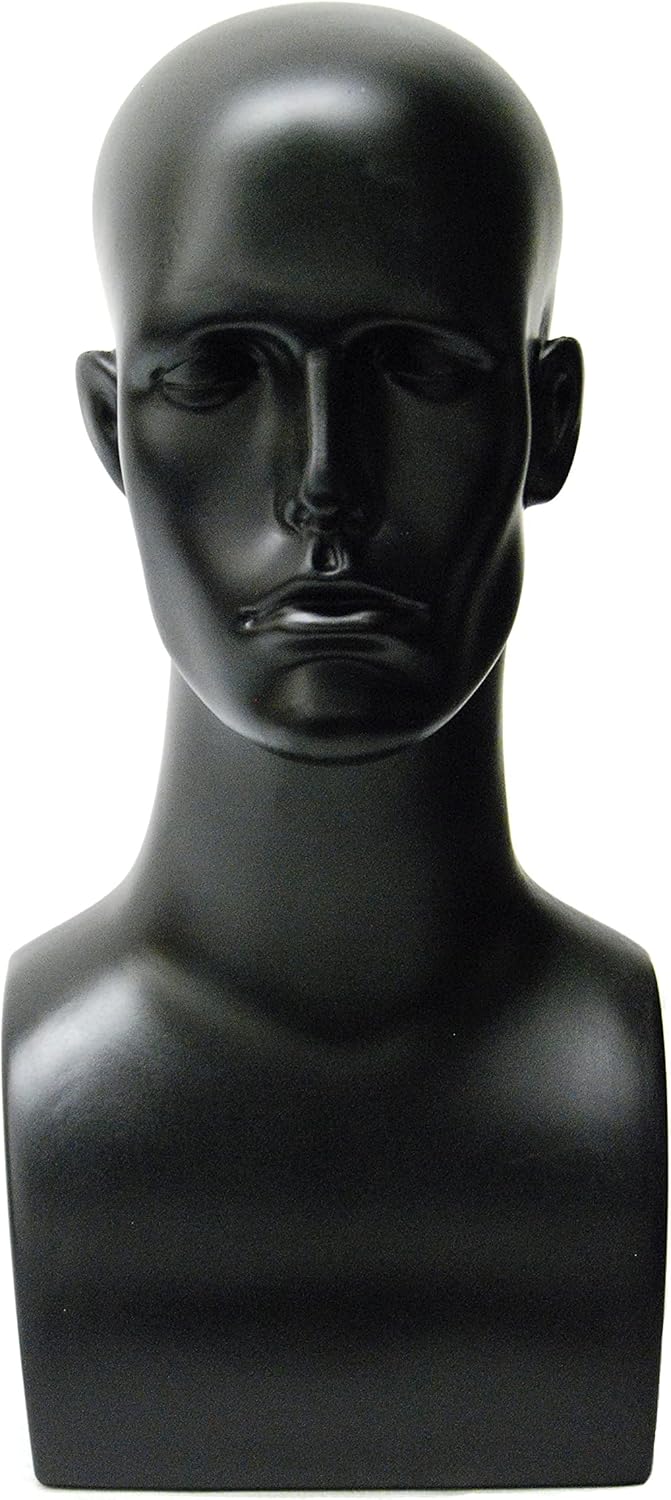 (PS-ERABLACK-PS x 2) ROXYDISPLAY 17 Tall Male Mannequin Head, Plastic (Black X 2)