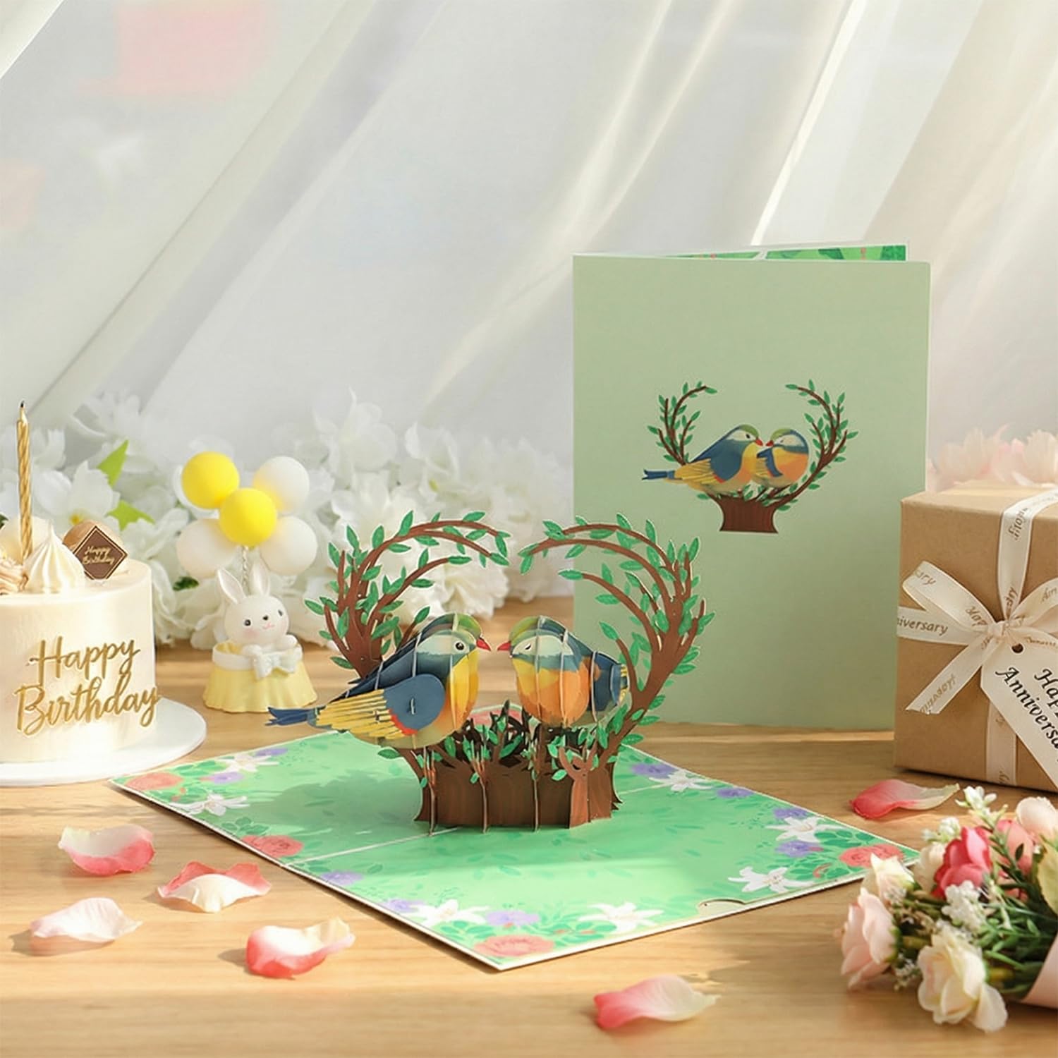 Love Birds Pop Up Karte, Paar Finken küssend, romantische Vogelkarte, 3D Grußkarten für alle Anlässe, Valentinstag, Happy Birthday, Jahrestag, Hochzeit
