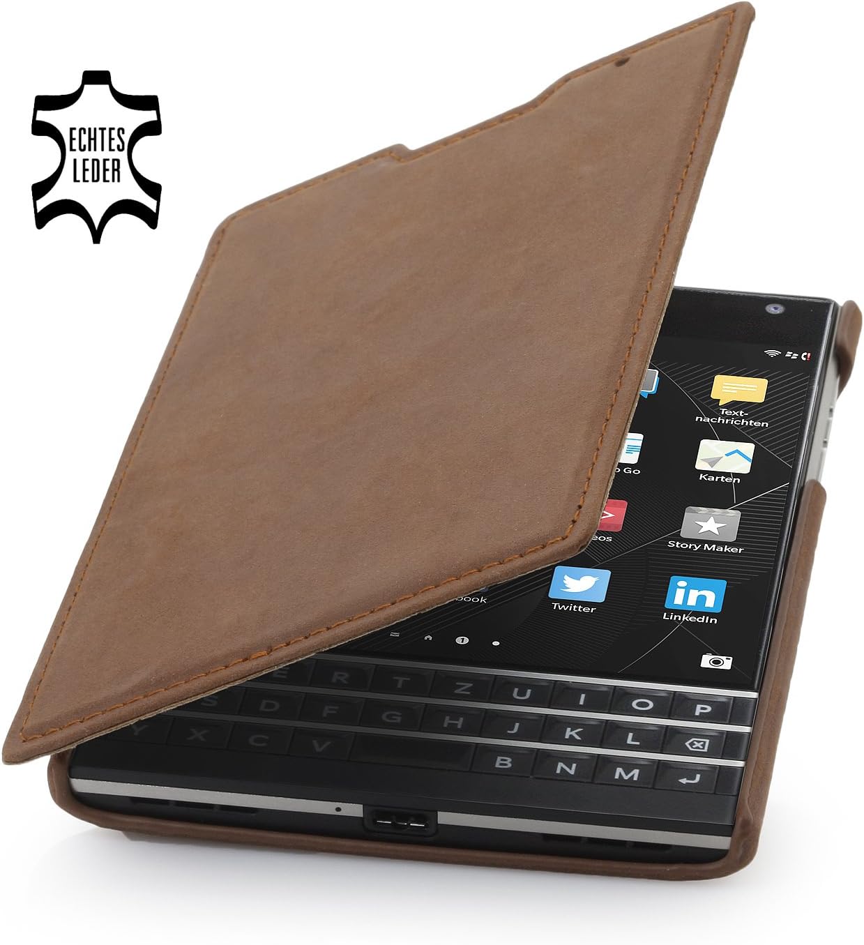 StilGut® Book Type, Genuine Leather Case for BlackBerry Passport, Cognac Vintage