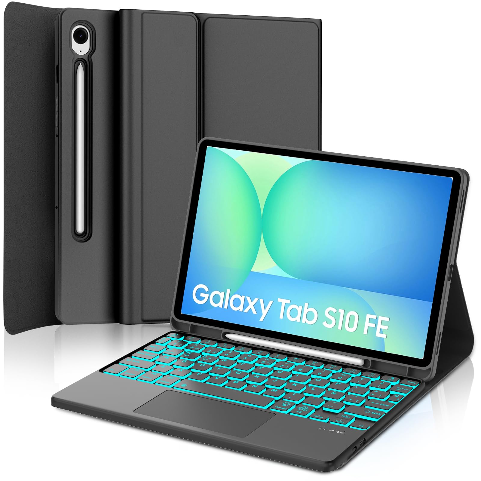Teclado con Touchpad para Samsung Tab S10 FE 10.9" 2025/S9 FE 10.9" 2023 | Funda Galaxy Tab S10 FE con Español Ñ Bluetooth Teclado Retroiluminado con Trackpad para Tablet Samsung S10 FE/S9 FE, Negro
