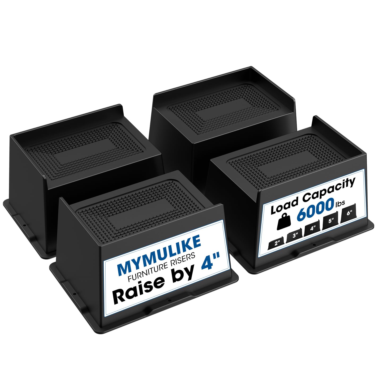 MYMULIKE Rialzi per letto da 10,2 cm, resistenti, di grandi dimensioni, 10,2 cm, supporto 2,721,6 kg, blocchi rialzati per tavoli, divani, sedie, ascensori per mobili, confezione da 4