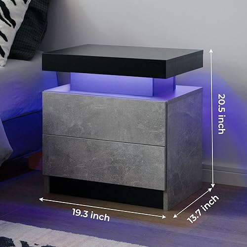 Miniatura 34 de Generic Juego de 2 Mesita de noche con 2 cajones, mesa de noche con cajones para muebles de dormitorio, mesa auxiliar con luz LED Blanco,Negro