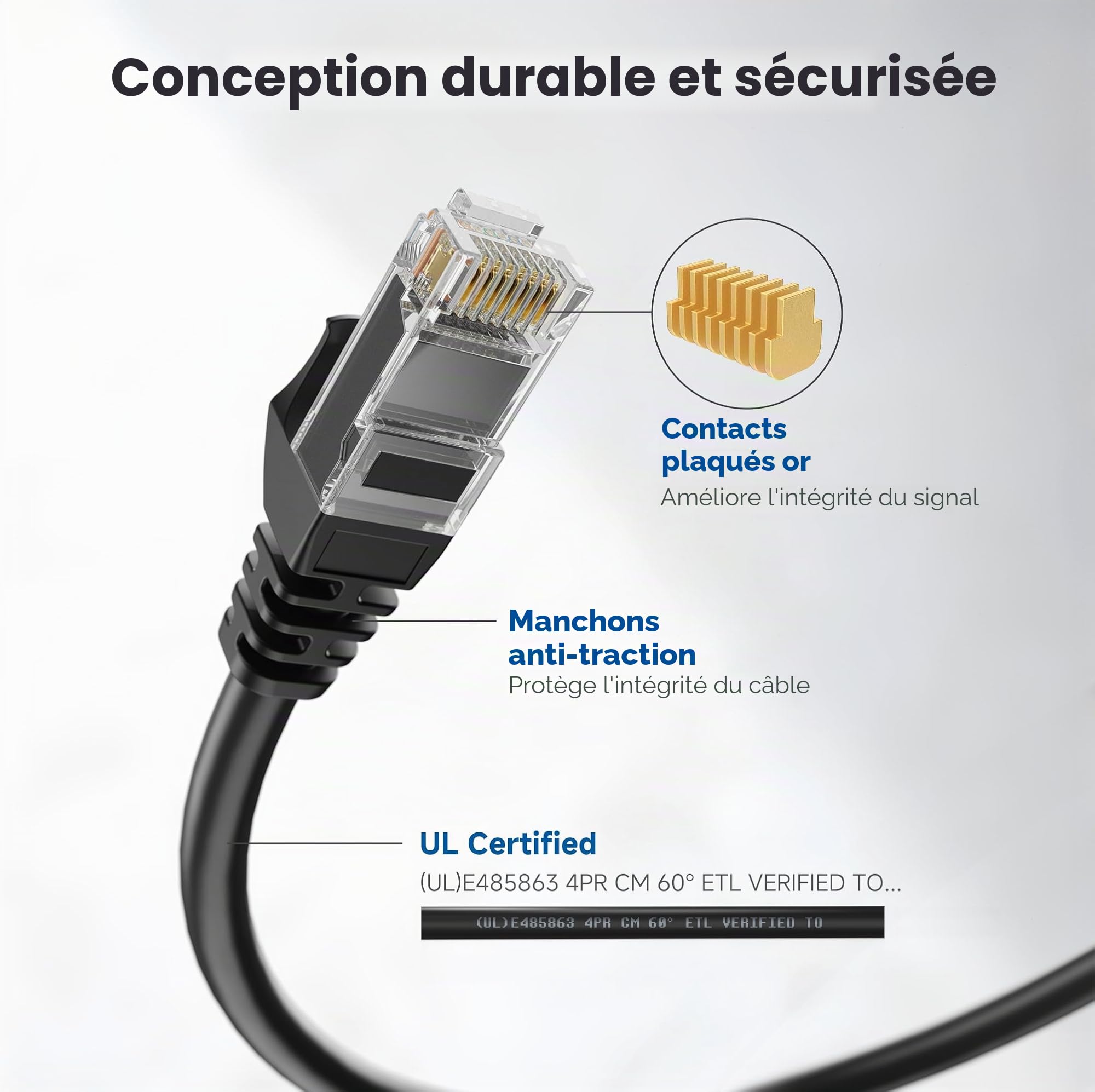 Cable Matters 160001-BLK-10x10 | Cuivre nu 24 AWG, RJ45 plaqué or, PoE++, bande passante 550 MHz, câble Cat6, cordon Ethernet