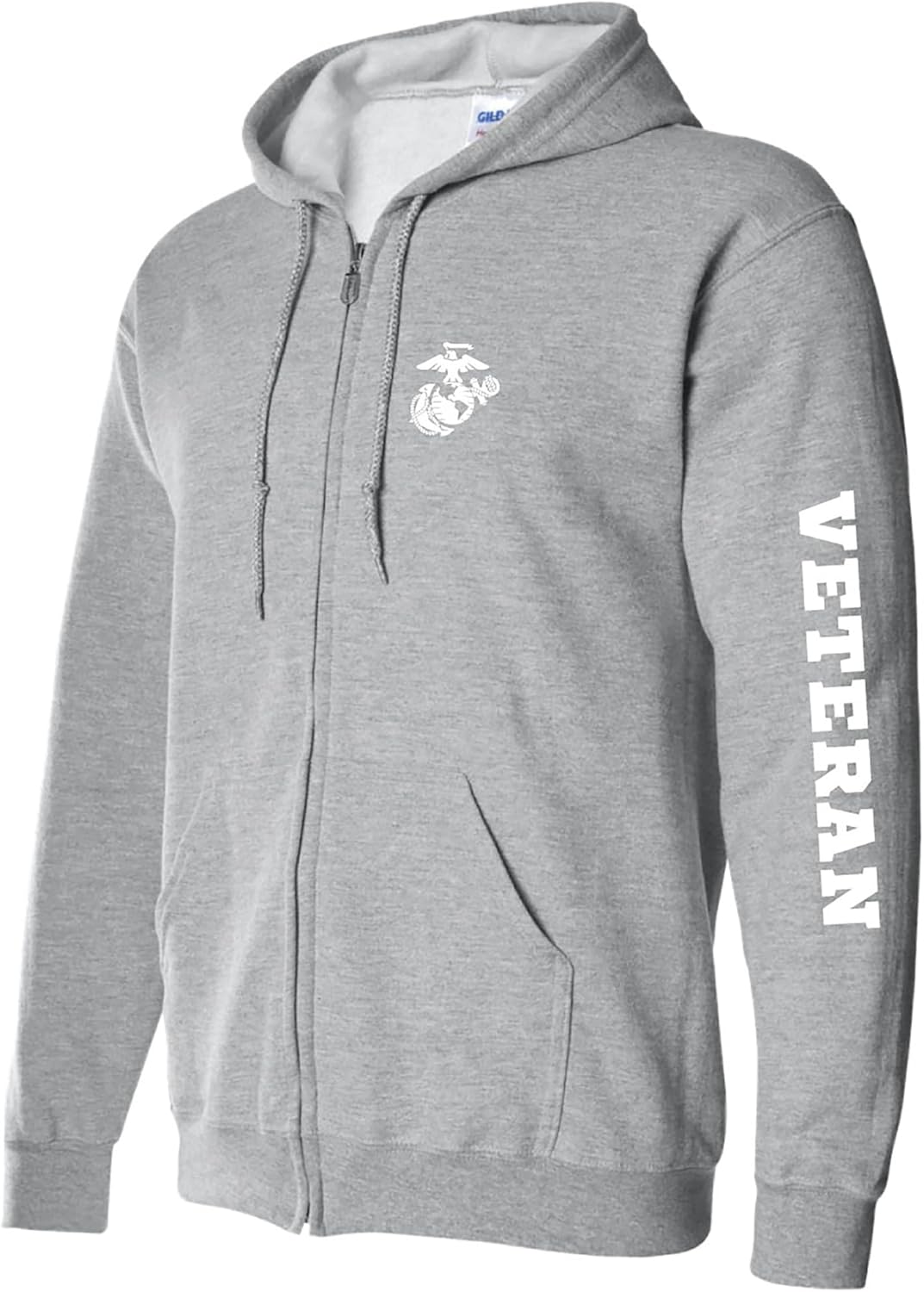 zerogravitee Marine Veteran White Sleeve Print Full-Zip Hooded Sweatshirt