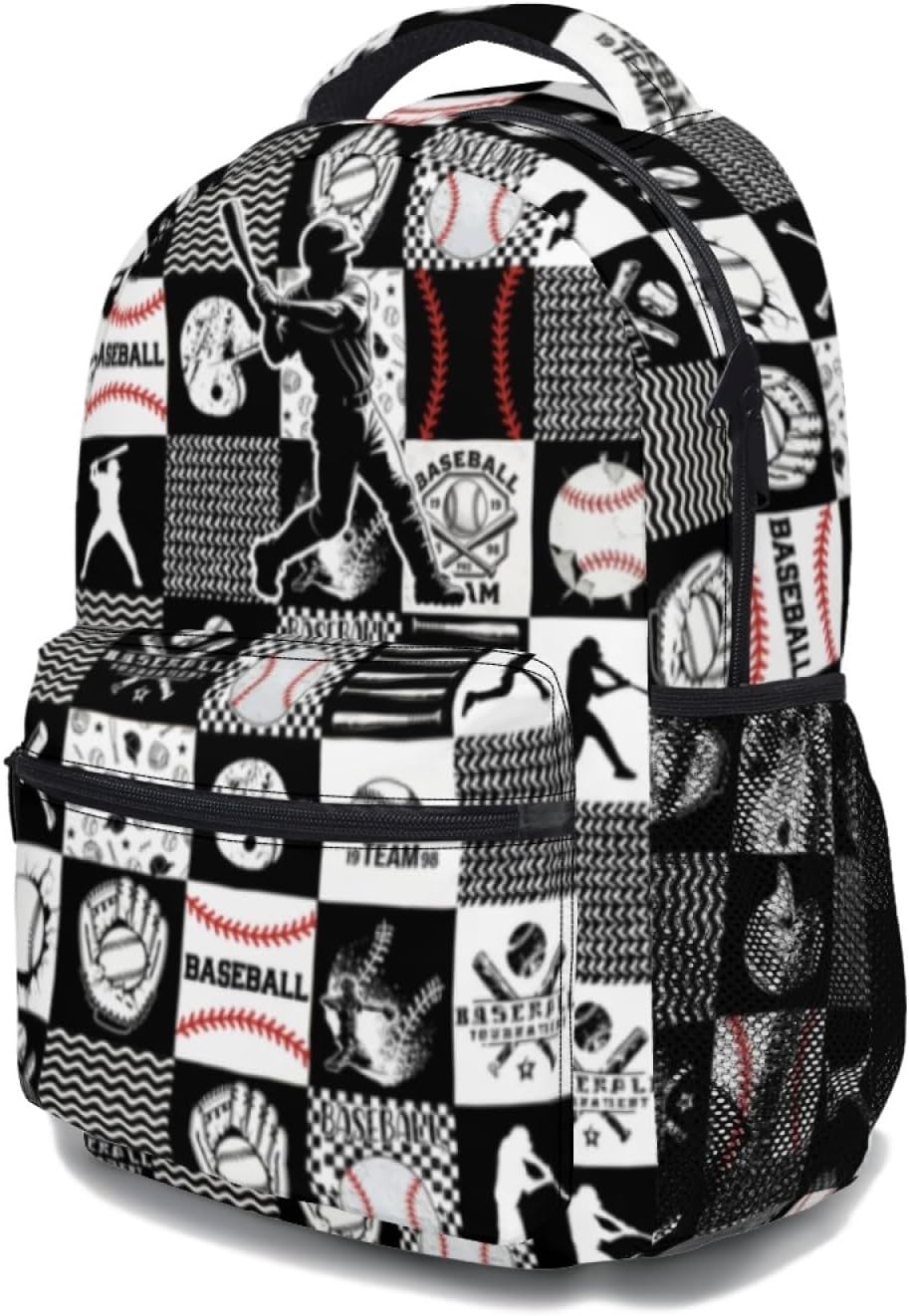 Giwawa Baseball Sports Backpack Plaid Patchwork Durable Daypack Laptop Shoulder Bookbag Casual Travel Hiking Camping Bag for Teens Girls Boys