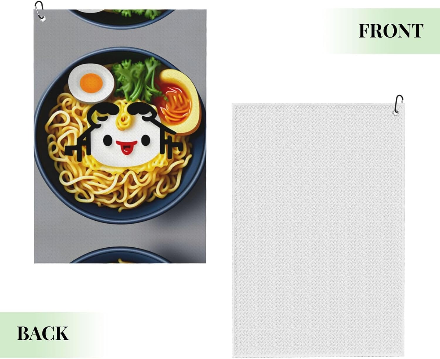 Egg Cup Noodle Ramen Print Microfiber Golf Towel with Clip Funny Golf Accessories Golf Gifts for Men Women Club Towels