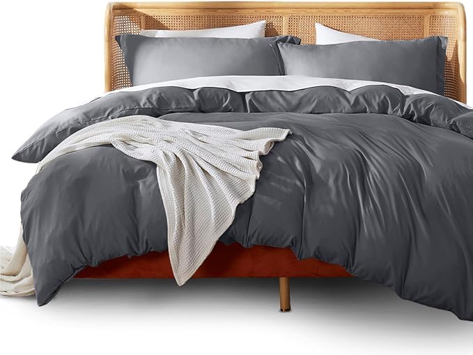 Nestl Dark Grey Duvet Cover Queen Size - Soft Double Brushed Queen Duvet Cover Set, 3 Piece, with Button Closure, 1 Duvet Cover 90x90 inches and 2 Pillow Shams