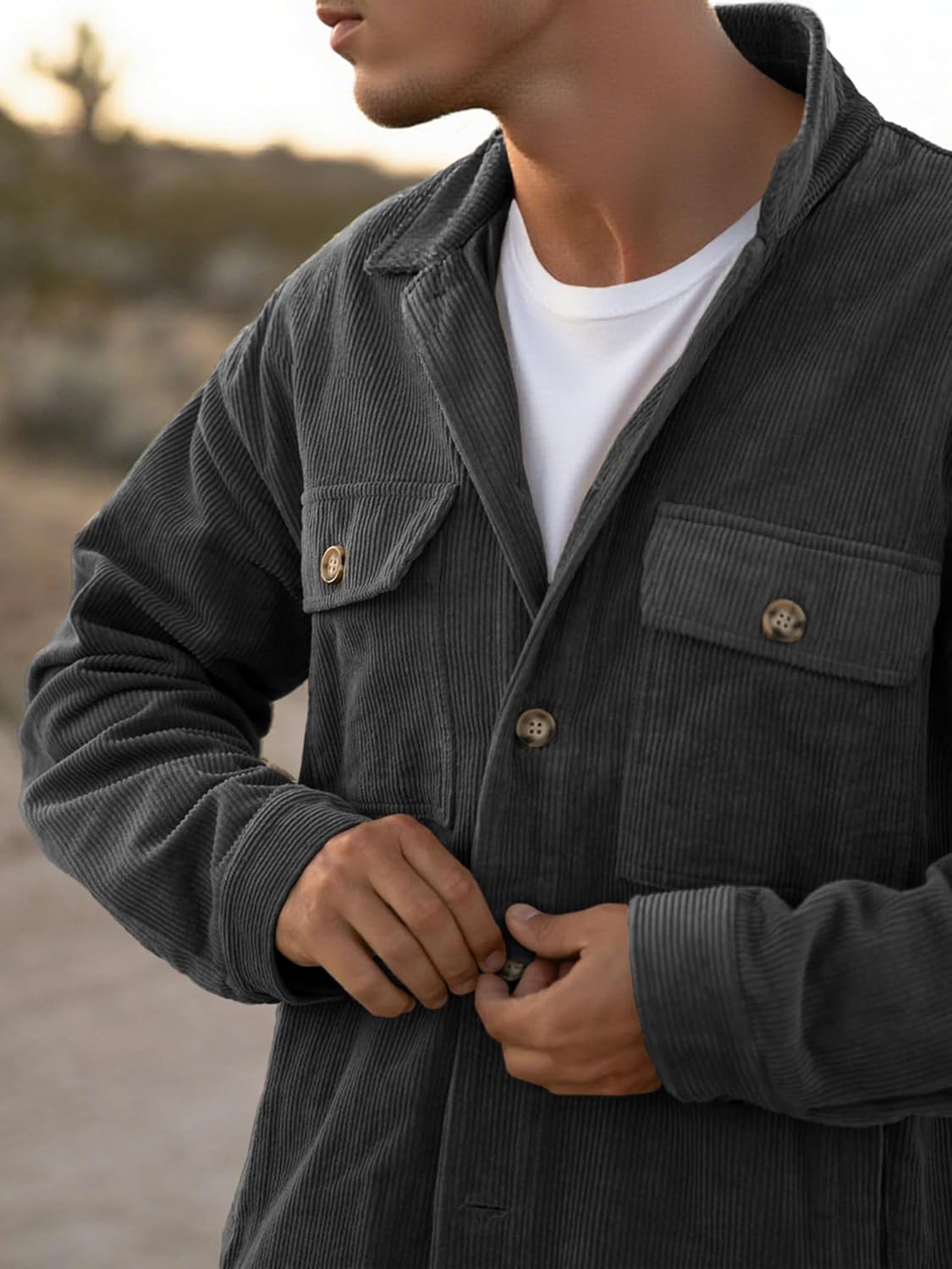 PLEPAN Men's Corduroy Shacket with 4 Pockets (Chest & Side Slant) Button Down Work Jackets Casual Long Sleeve Shirt Jacket - Image 2