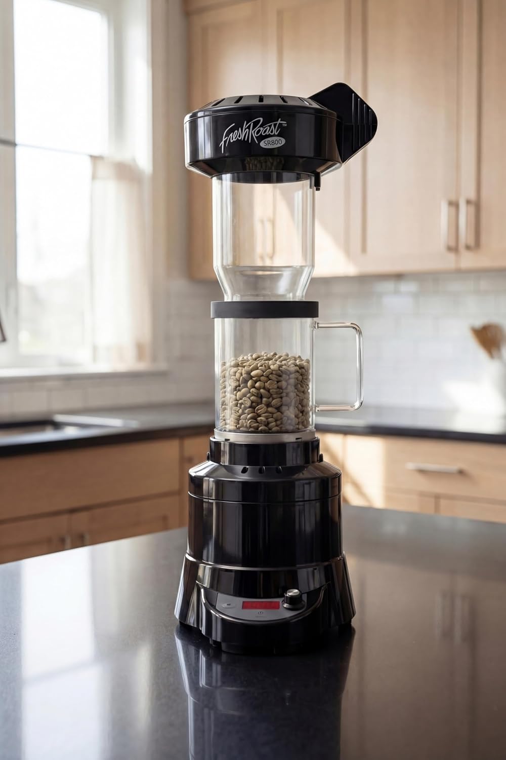 Coffee Roaster Bundle SR800, Glass Extension Tube, Pour Over DIgital Scale, (2lbs) Sample Pack of Green Beans, (2-Pack) Sample Trays, Chaff Brush