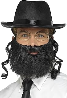 Smiffys Kit de rabino, negro, con sombrero con pelo pegado, barba y gafas