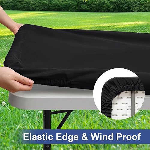 Miniatura 3 de homing Paquete de 4 manteles rectangulares de 6 pies, mantel elástico de poliéster impermeable, lavable, para picnic, campamento, al aire libre