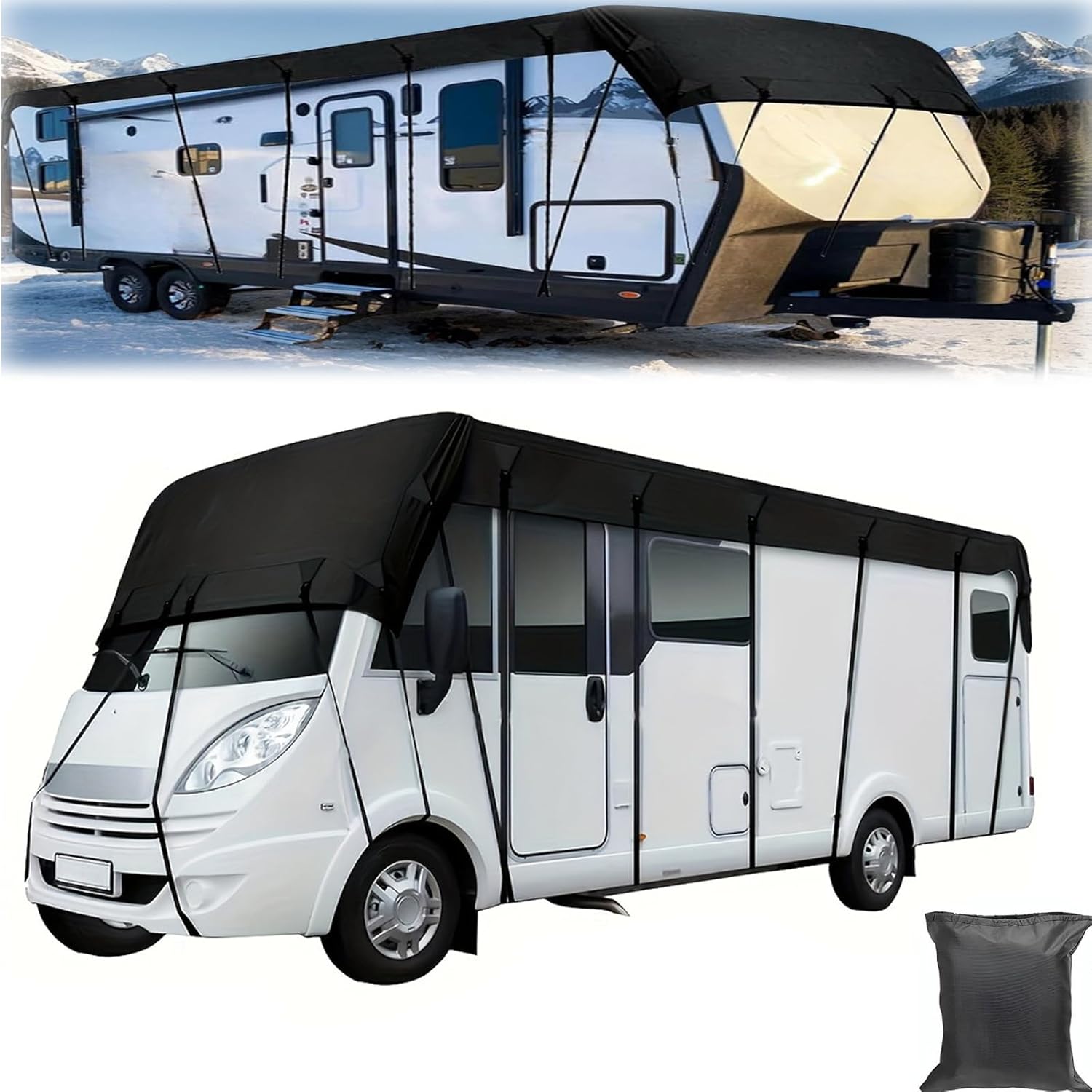 Heavy Duty RV Roof Cover Waterproof UV Resistant,Winter Protection for Travel Trailers,Class A/B/C Motorhomes,Camper & Truck Campers,for 16ft to 44ft RVs (Black, 8.5 * 3m/27.9 * 9.8ft)