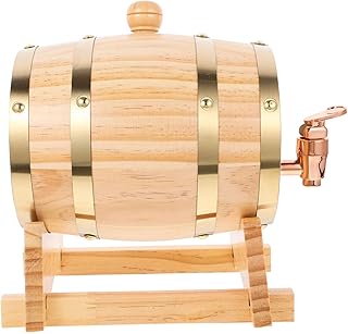 DEARMAMY 1 Set Oak Aging Barrel with Wood Stand, Mini Whiskey Barrel Wine Bucket with Spigot for Home Beer Liquors Distiller Brewer 0.8 L