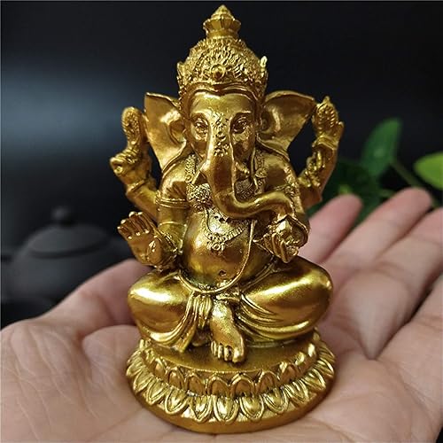 Miniatura 3 de Estatuas Doradas del Señor Ganesha - Estatua del Dios Elefante Hindú Escultura de Resina Figurilla India de Ganesh Buda Ornamentos de Decoración