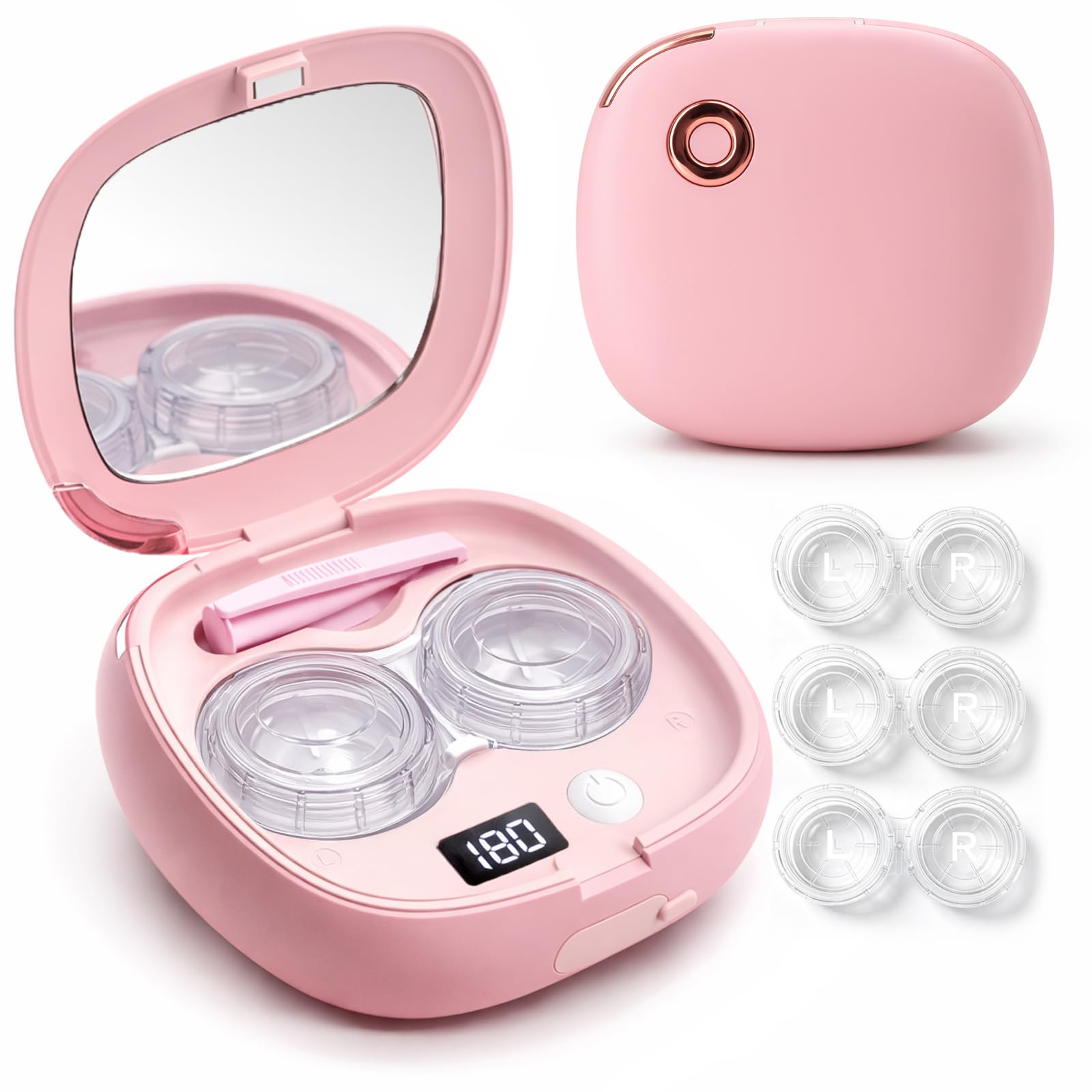 Photo 1 of Vastsoon Ultrasonic Contact Lens Cleaner Machine – Portable, Rechargeable Cleaning Kit with 4 Contact Lens Solution Cases, Applicator & Removal Tools – for Travel & Home Use (Pink)