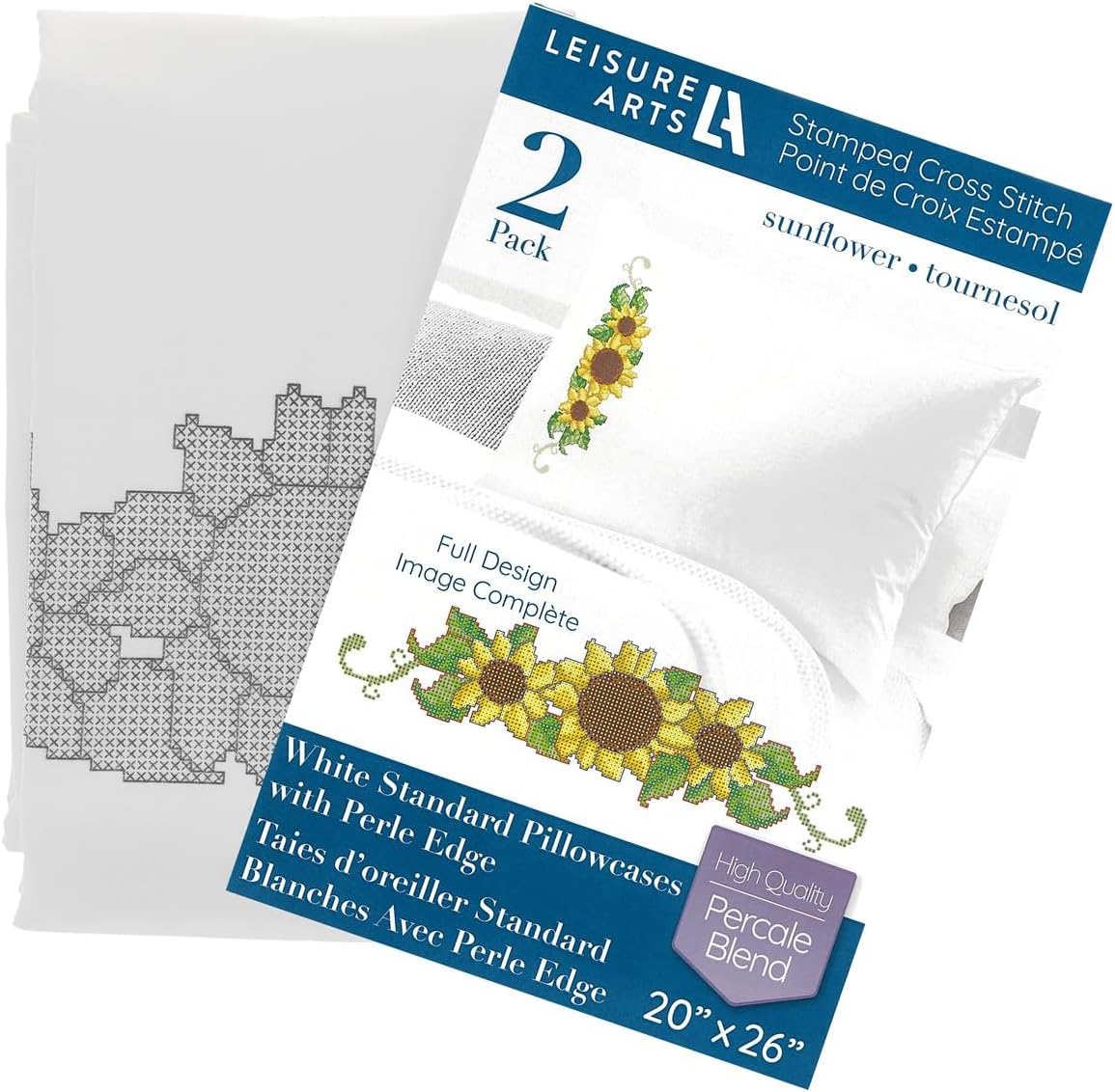 Leisure Arts Pillowcase 20"X26" Sunflower 2Pc, Embroidery Pillow Kit, Stamped Embroidery Pillowcases, Pillow Cases Stamped, Stamped Cross Stitch Cases