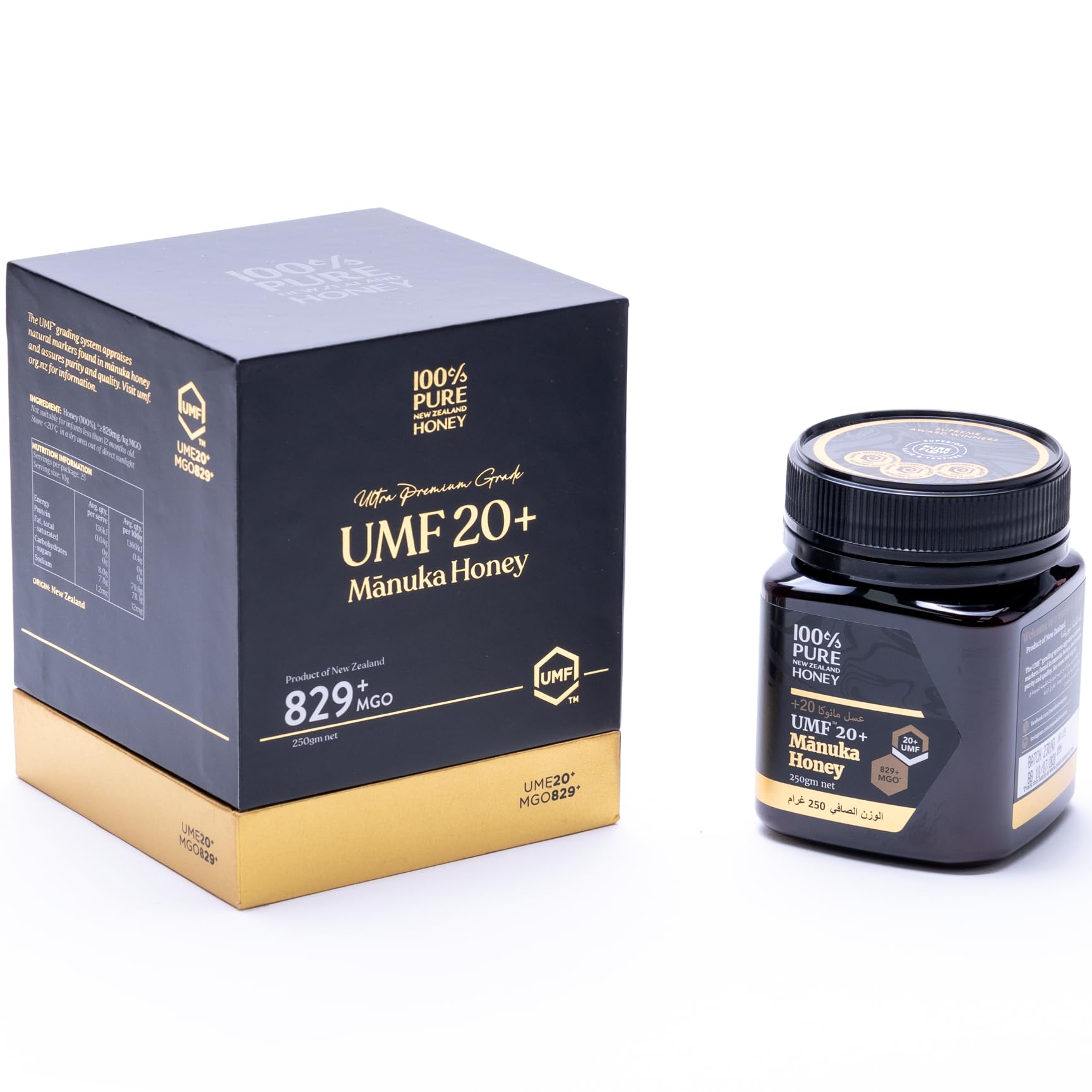 100% Pure New Zealand Manuka Honey UMF 20+ (MGO 826+) Raw Manuka Honey 8.8 Oz(250g Bottle) Non-GMO Ultra-Premium Medical Grade Natural Monofloral Cold Extract Organic Sugar Free UMF and MGO Certified