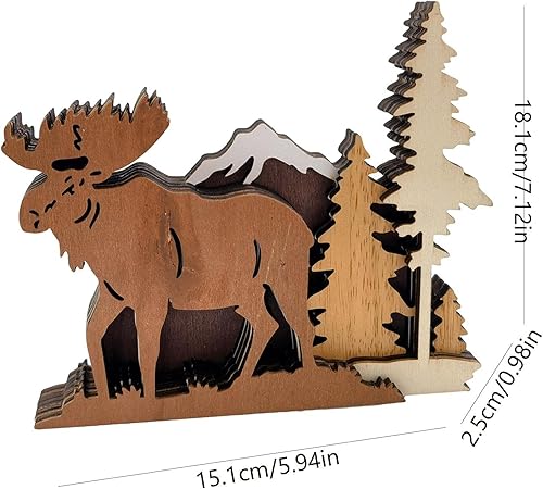 Miniatura 4 de Figuras de alce de madera, decoración de ciervo de madera 3D  Estatuas de madera multicapa de animales del bosque estatuas de ciervos para