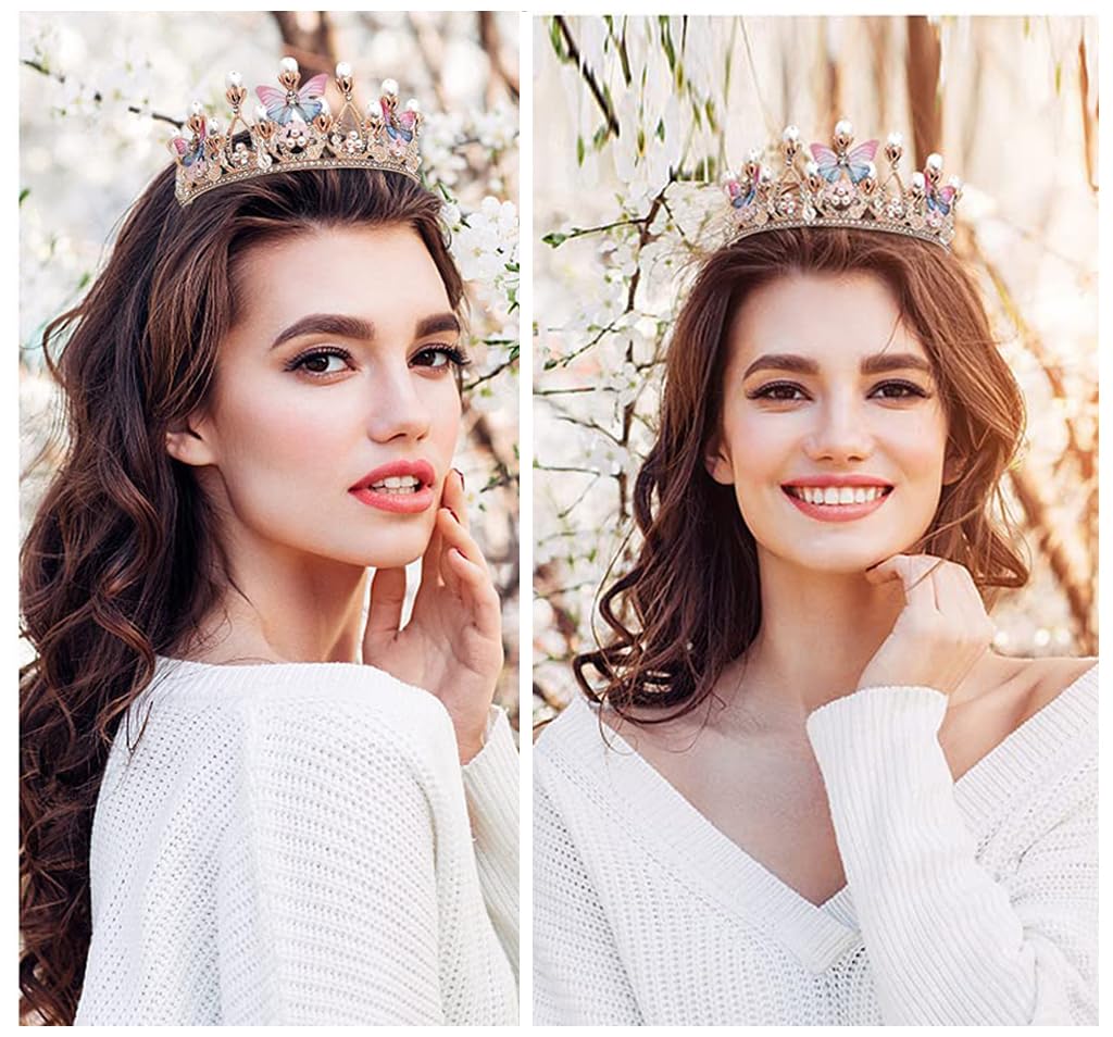 SYGA Girls Crystal Tiara Crown Women Flower Butterfly Princess Headband Gift for Wedding Prom Birthday Party Pageant Christmas Hair Accessories Costume Party Gift Present for 8-16 Years Teens Jewelery 1