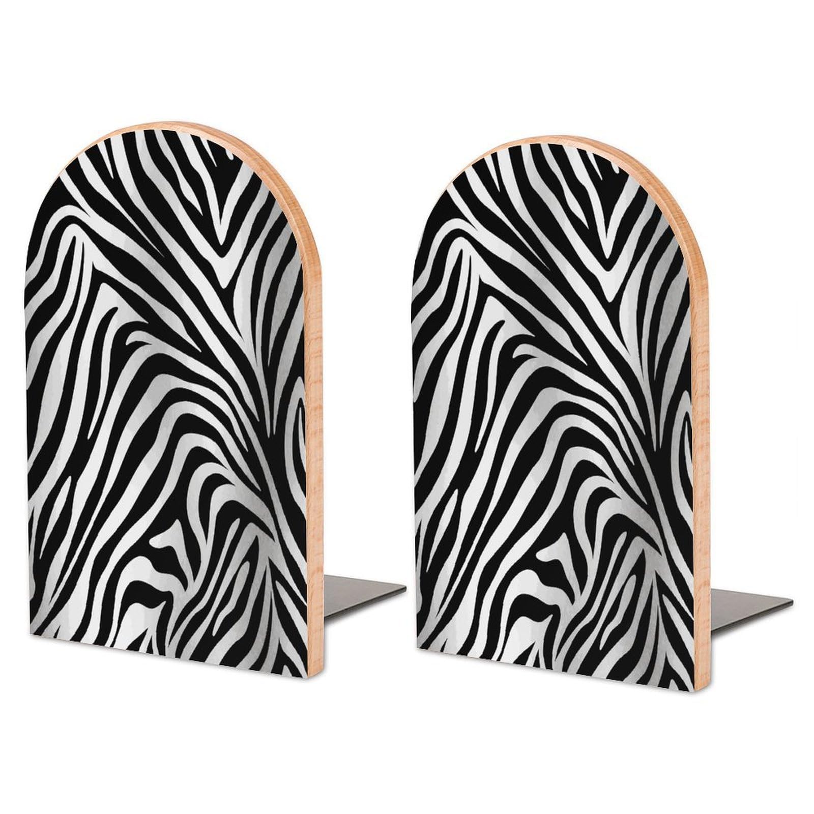 Large Zebra Print Book End with Metal Base Fashion Heavy Duty Bookend Exquisite Wooden Bookends Non-Skid Book Stopper for Shelves Books Organizer for Office Home 1 Pair
