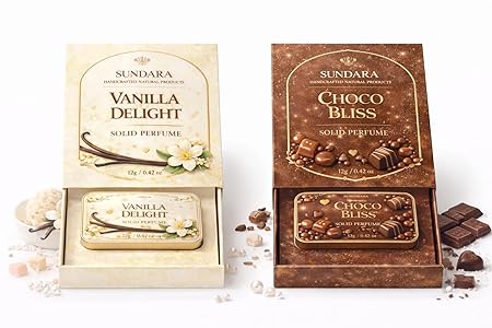 SUNDARA Vanilla Delight & Choco Bliss Solid Perfume Duo Combo | Long Lasting Pocket Perfume Balm for Women & Men | Sweet Gourmand Vanilla Chocolate Fragrance | Travel Friendly Alcohol Free Mini Perfume Set