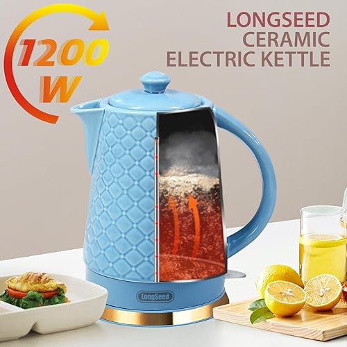 Miniatura 8 de Hervidor eléctrico de cerámica, 1.5L/1200W hierve agua rápida y fácilmente con protección contra hervido en seco y apagado automático, base