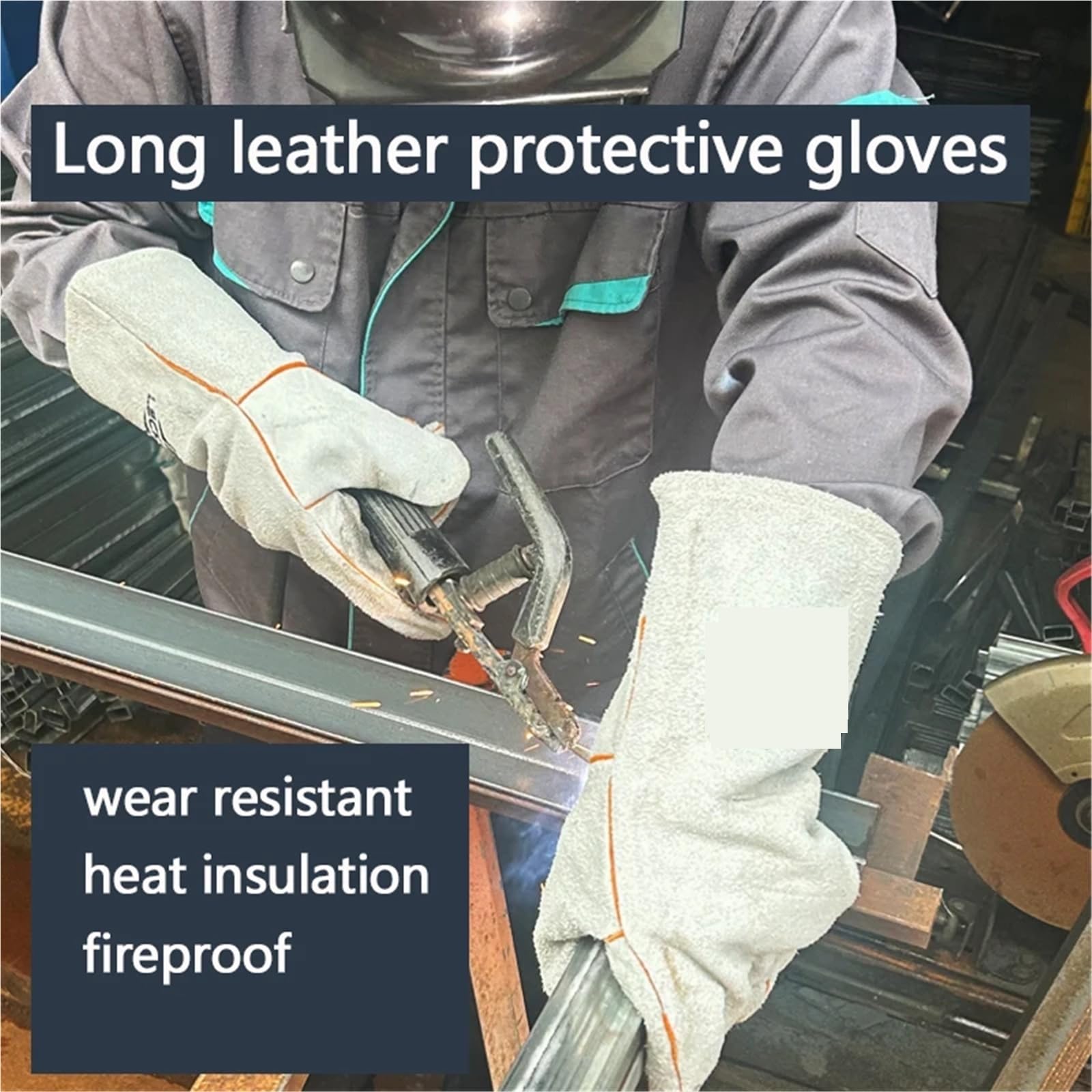 Compatible con guantes de trabajo largos de cuero de vaca, guantes de soldadura antideslizantes resistentes al fuego for uso de seguridad Industrial de hombres(Yellow)