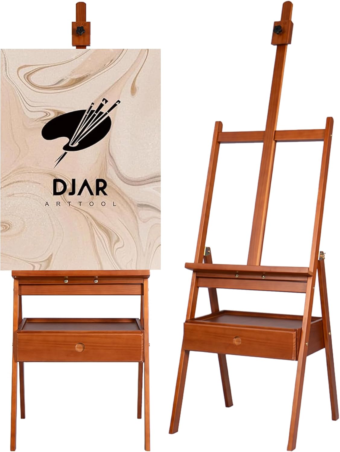 DJAR Large Art H-Frame Easel with Storage Drawer and Shelf, Premium Wood Painting Wooden Easel for Adults, Students, Hold Canvas up to 34.6", Walnut