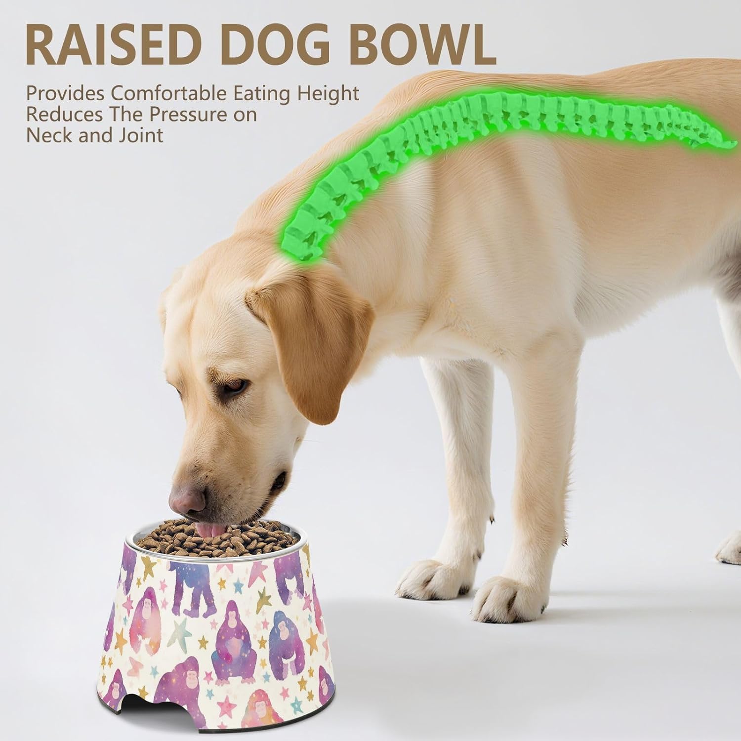 Watercolor Gorilla Pets Food Bowls with Stand Stainless Steel Cats Food Dish for Loving Pet Slow Down Eating