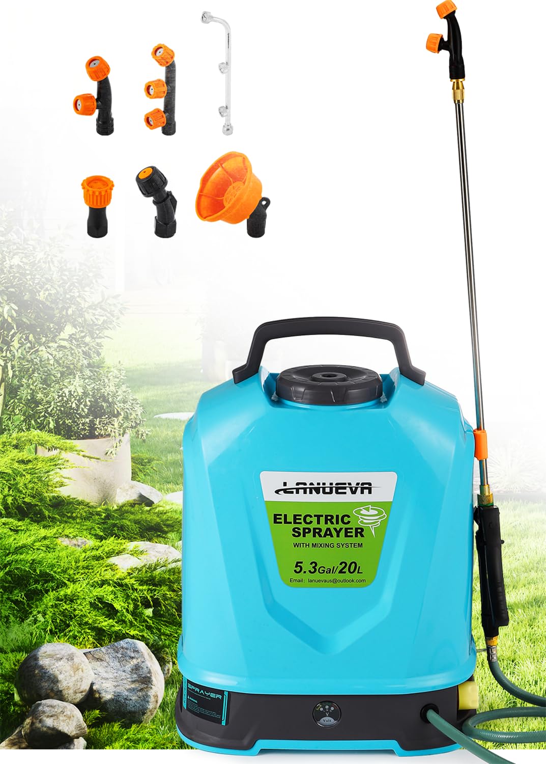 Sponsored Ad - LANUEVA 5.28 Gallon Battery Powered Sprayer with Mixing System, Backpack Electric Sprayer with 6 Mist Nozzles, Telescopic Wand, Shoulder Strap, 78-101 PSI Adjustable Pressure for Lawn & Garden (20L)