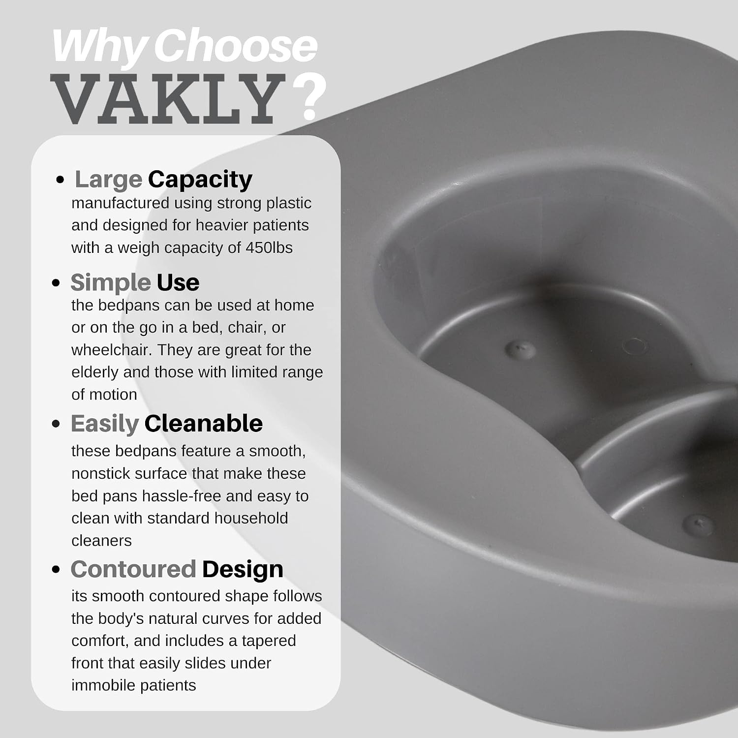 Heavy Duty Large Bariatric Bedpan – Wide Smooth Contoured Stackable Bed Pan – Portable and Easy to Clean - for Bed-Bound/Bedridden Patient. for Women and Men