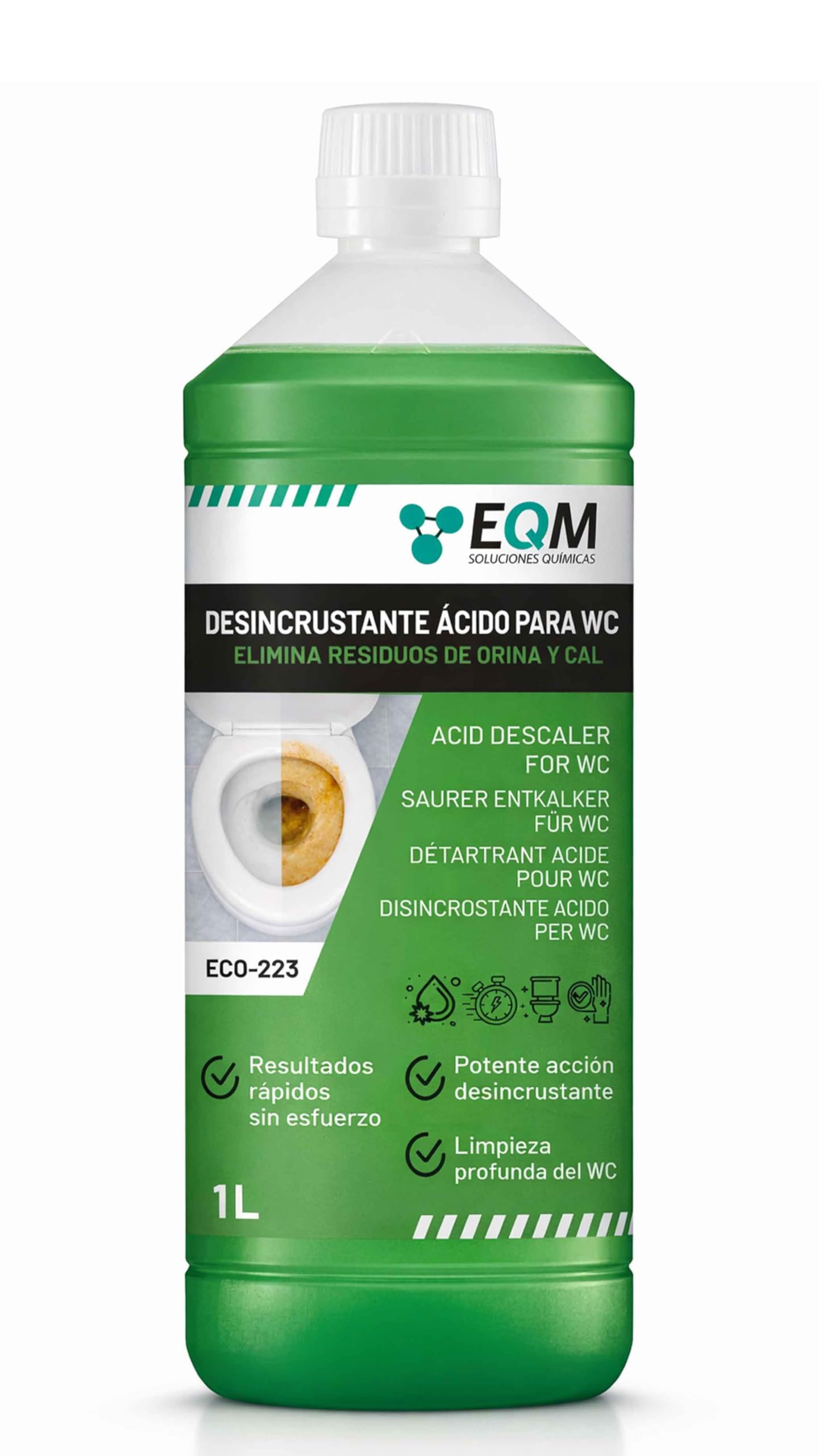 EQM Desincrustante Ácido para WC 1L - Limpia Sarro, Cal y Óxido - Eliminador Extra Fuerte de Incrustaciones - Sanitarios e Inodoros - Alta Potencia