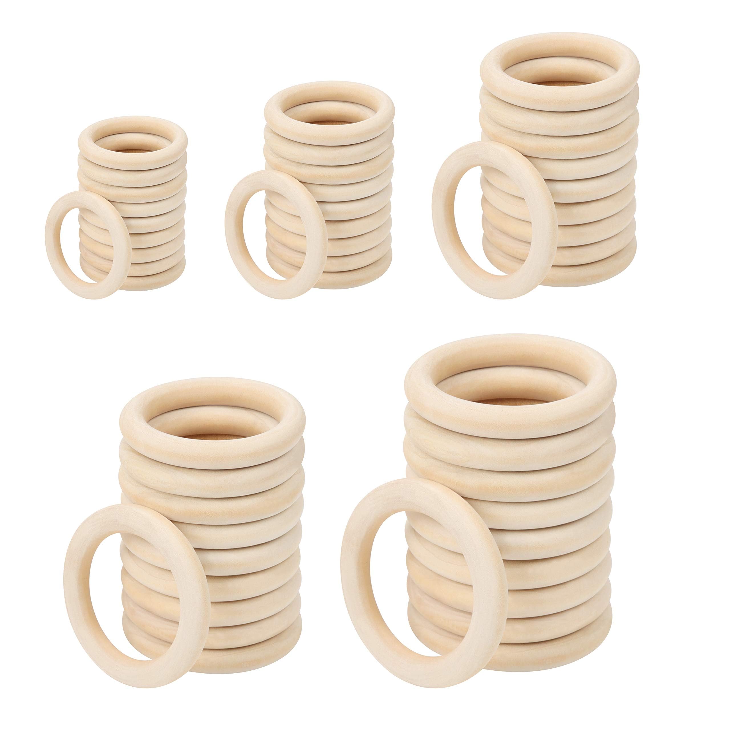 SIRLOMU Pack di 3 Anelli Dentizione Bambini Figure in Legno, Anelli in Legno Naturale, Kit Mano per Gioielli DIY, Artigianato (Legno Naturale