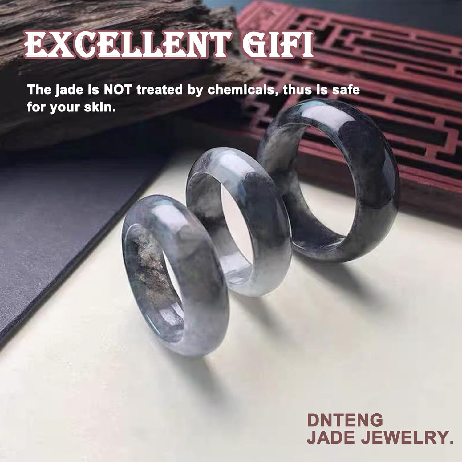 Natural A Grade Jade Band Ring Burma Jade Rings for Women Men, Myanmar Type A Jadeite Jewelry Gift Engagement Ring(Ring Size:4-12)