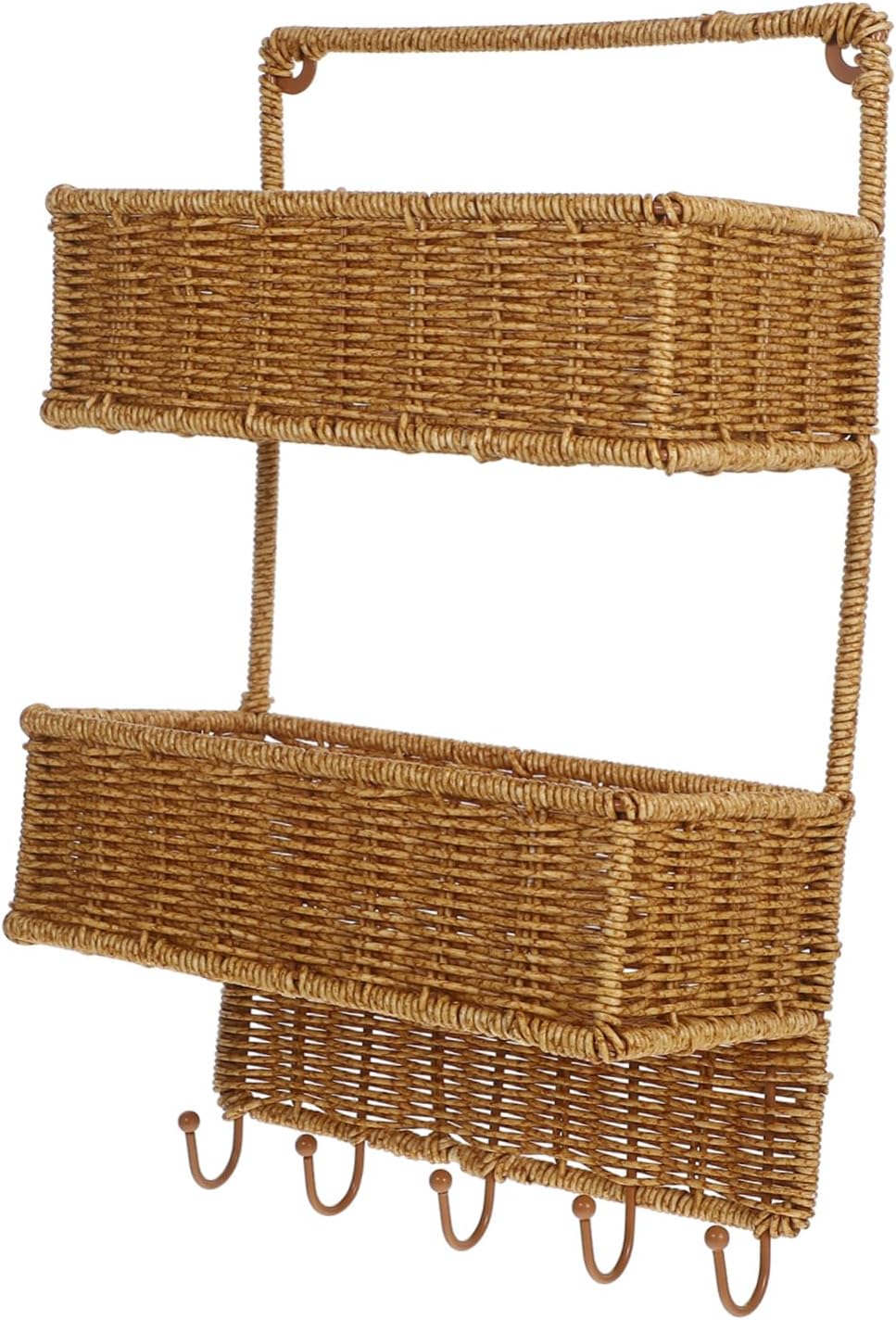 STOBAZA 1pcs Woven Hanging Storage Basket Multi-tiered Rattan Fruit Organizer for Kitchen and Bathroom Easy to Install Wall-mounted Design Material Space-saving for Home Essentials