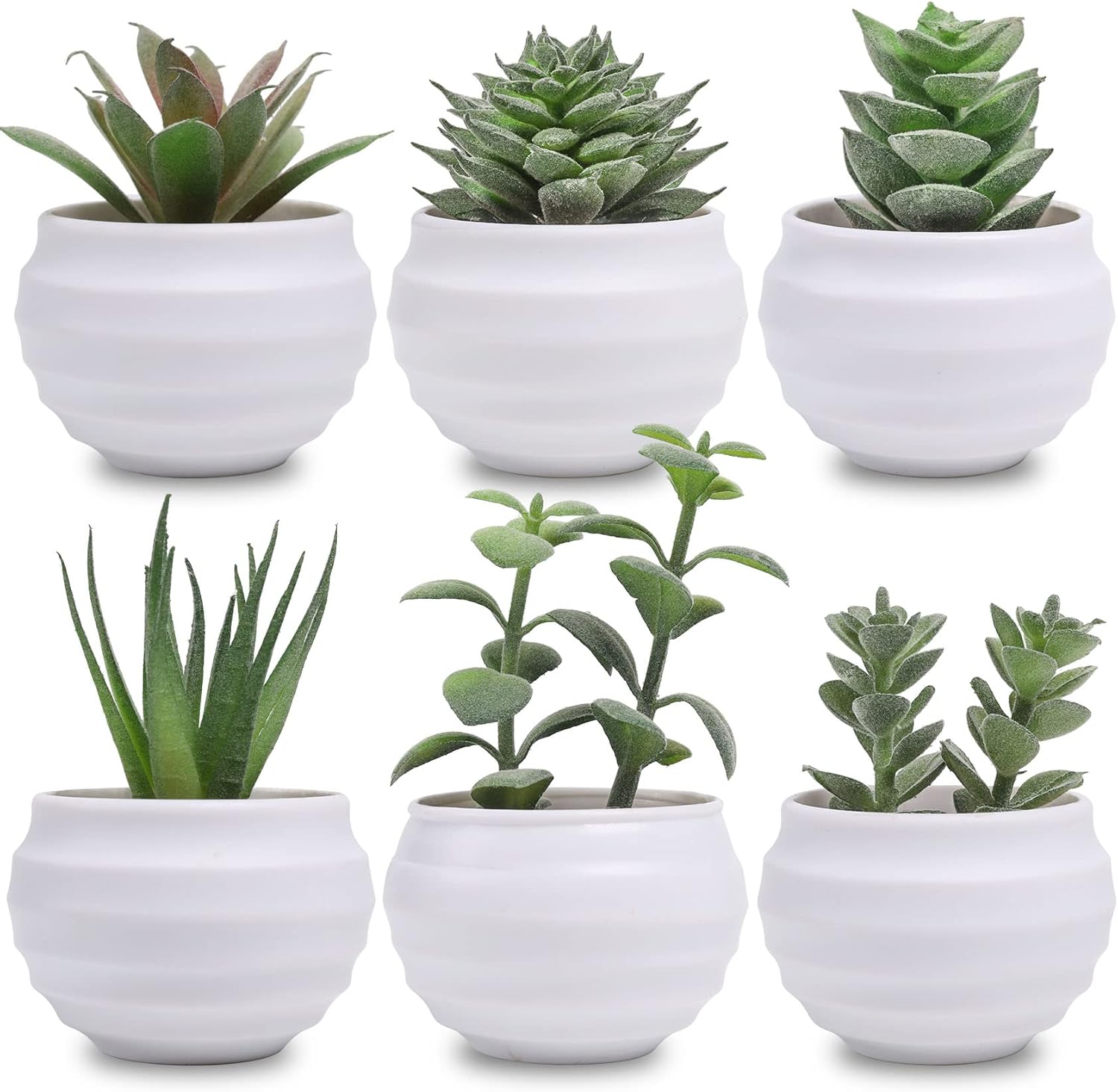 Der Rose Bundle of 6 Packs Small Fake Plants and Set of 6 Succulents Plants Artificial in Pots for Bedroom Aesthetic Living Room Office Bathroom Decor
