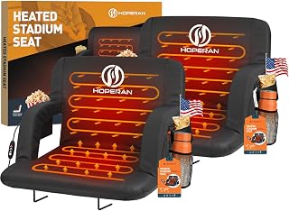 HOPERAN 21" Heated Stadium Seats for Bleachers with Back Support, Black 2PC