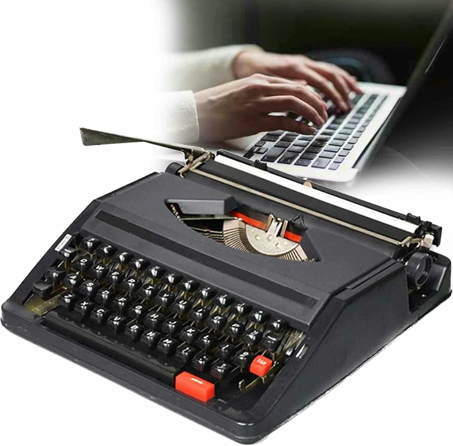Typewriter for Nostalgic Flow, Vintage Retro Old Fashioned Manual Traditional Portable Typewriter Classic Writing Machine for Writers