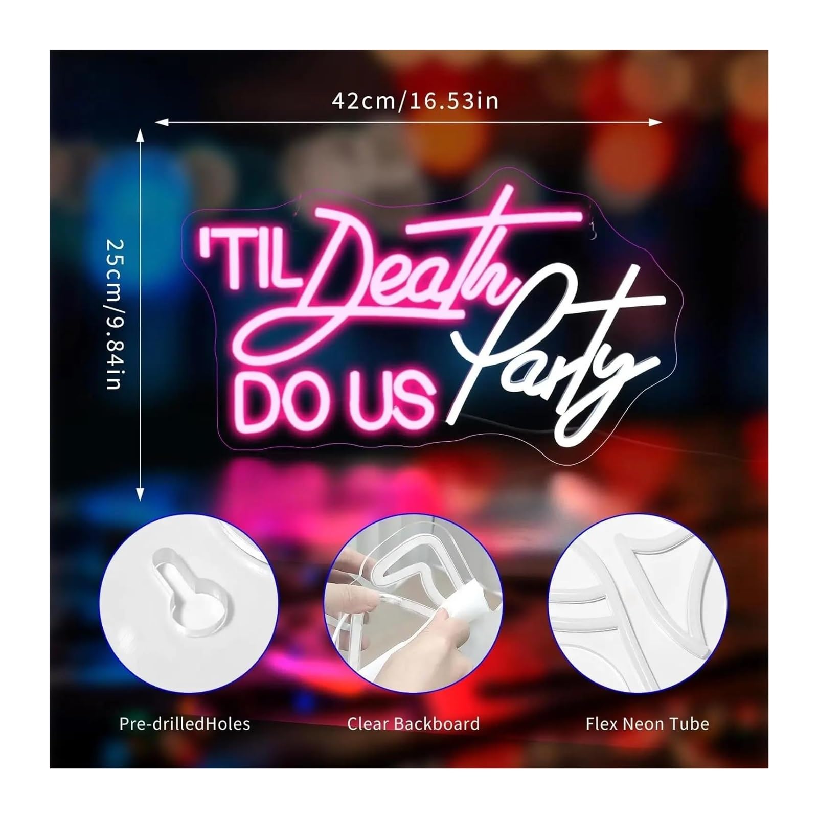 Decoración Lámparas Letreros De Neón Con Luz USB Til Death Do Us Party Regulables, Para Dormitorio, Club, Fiesta, Bar, Boda, Hogar, Decoración De Pared, 42cmx25cm