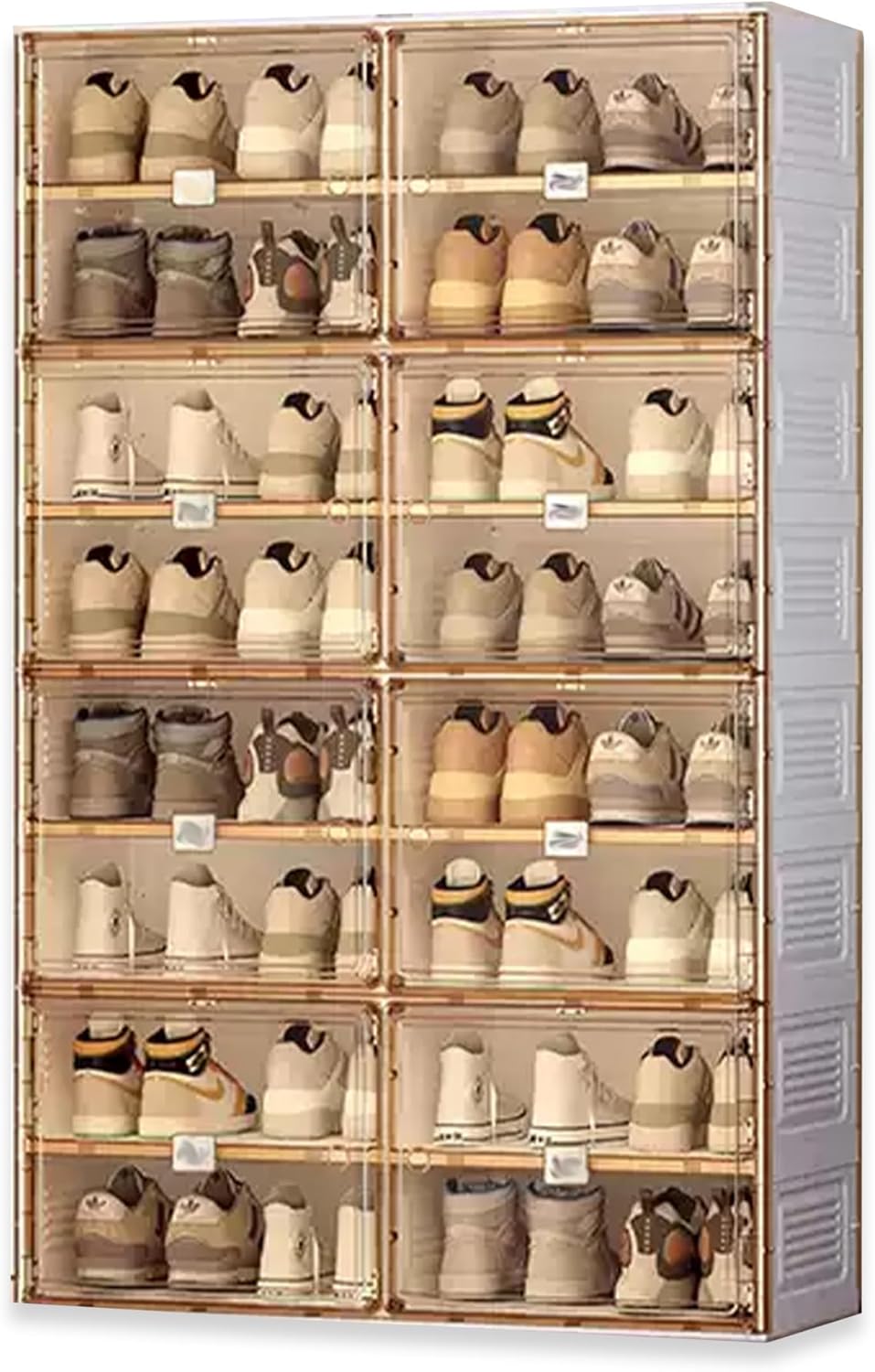8 Tiers-32 Pairs Foldable Shoe Rack for Closet Entryway, Collapsible Shoe Storage Organizer with Magnetic Doors, Tall Free Standing Shoe Cabinet for Living Room, Bedroom
